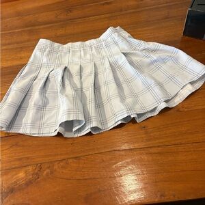 Olivaceous Light Blue Plaid Pleated Skirt
